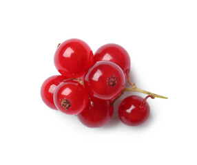 Fresh ripe red currant berries isolated on white, top view