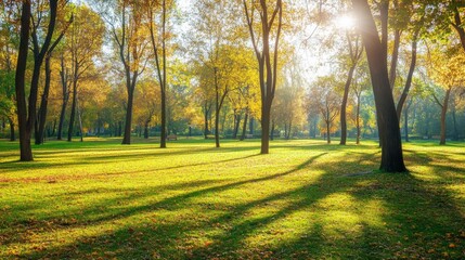 Fototapeta premium Serene Autumn Landscape with Sunlight