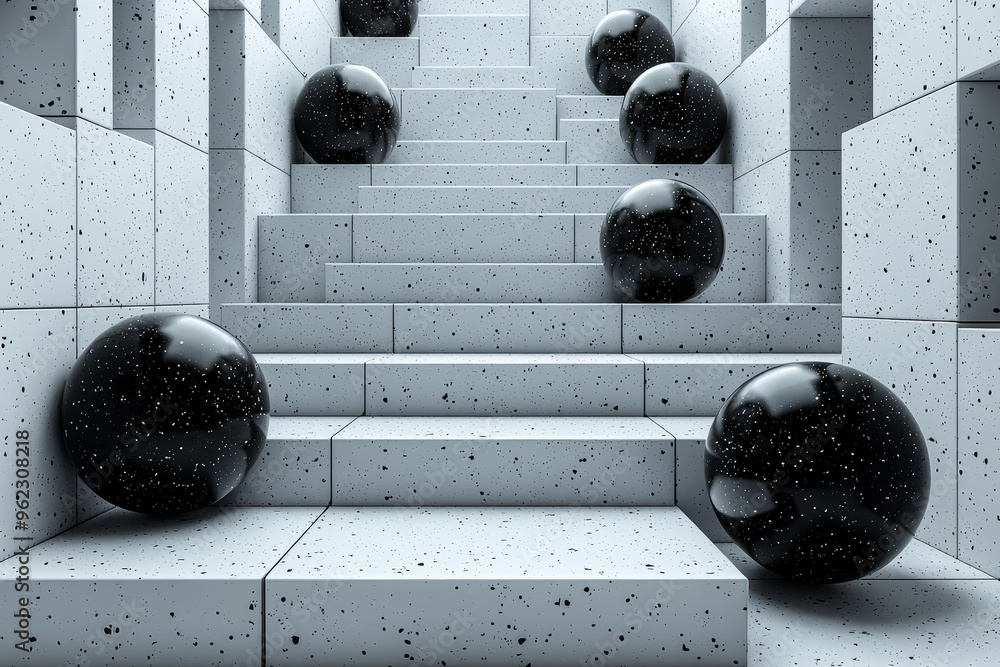 Poster an arrangement of cubes and spheres stacked together, depicting how different shapes can be combined