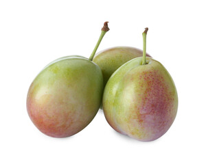 Fresh ripe green plums isolated on white
