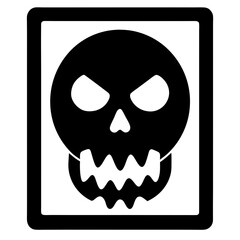 Black and white skull icon with a threatening expression within a square border