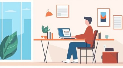 Modern Workspace with Laptop and Plant