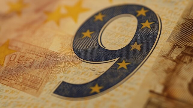 Close-up of Euro Banknote with Number Nine