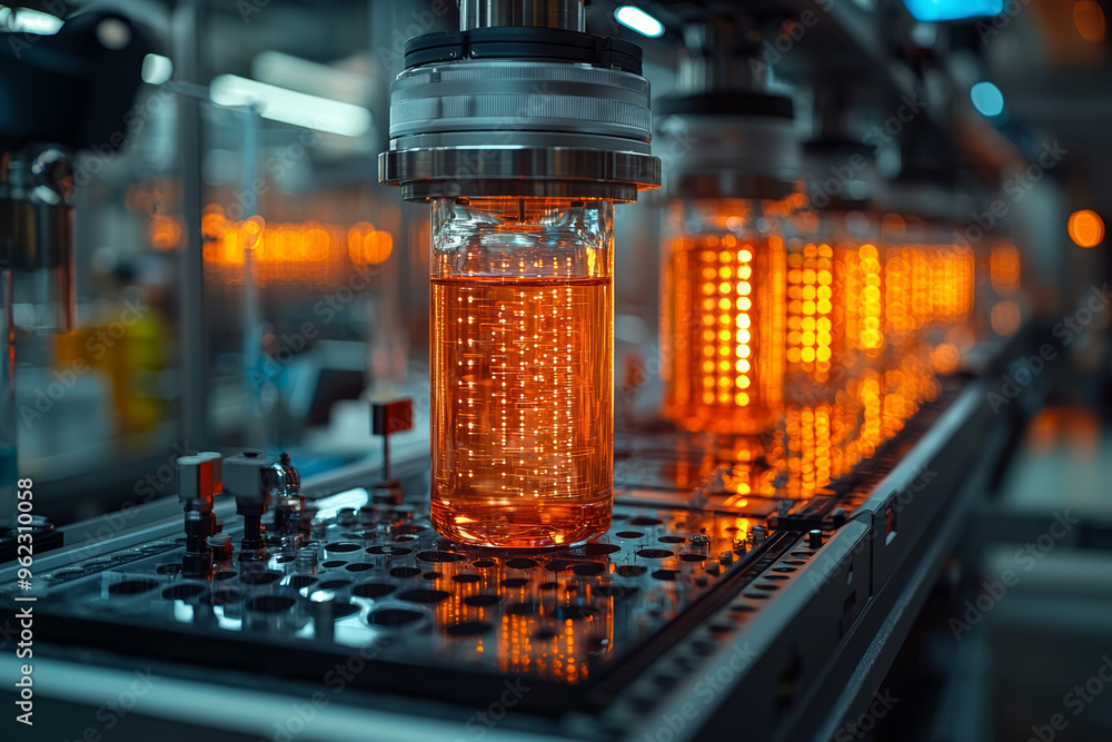 Poster a new technology being tested in a laboratory, representing innovation and scientific progress. conc