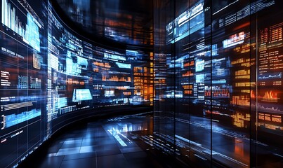Fototapeta premium Futuristic Data Center Interior with Illuminated Screens