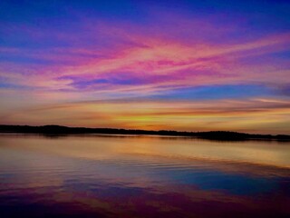 Colorful sunrise over the lake