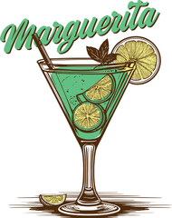 Marguerita drink cocktail text vector illustration colorful green and yellow