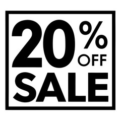 a square sign with a bold black border. Inside, it reads "20% OFF SALE" in large, bold black letters. The "20%" is at the top, "OFF" is in smaller letters to the right of "20%", and "SALE" 