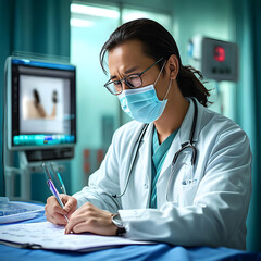 doctor looking at reports