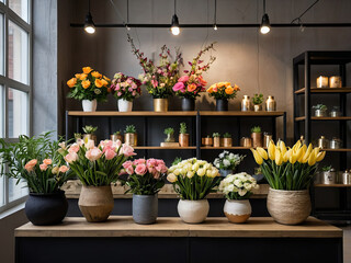 Fototapeta premium a assortment of beautiful, original goods for interior for a flower store