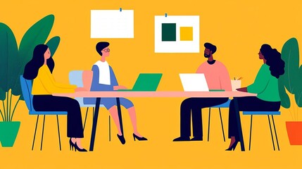 Co-working environment with diverse groups engaging in meetings, brainstorming sessions, and creative projects