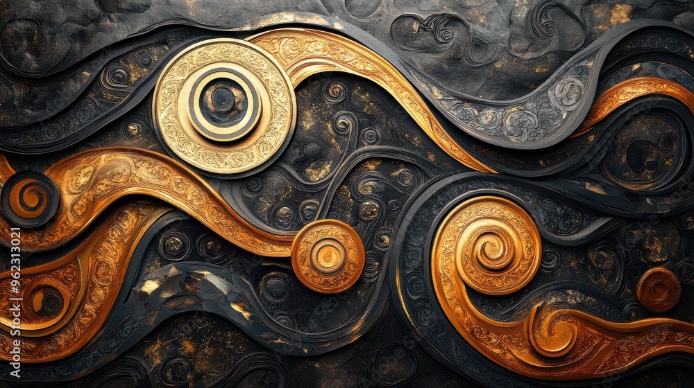 Poster detailed celtic patterns on a banner create a captivating and mysterious vibe, evoking wonder and in