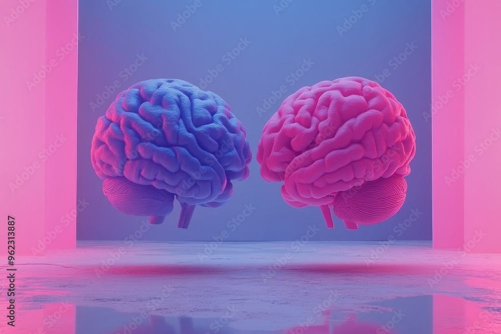 Poster cooperative neural activity cognitive neuroscience floating brains in a futuristic neon environment 