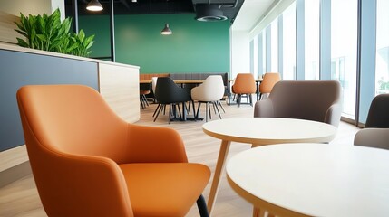 Fototapeta premium Modern co-working hub with flexible seating, quiet zones, and creative decor, catering to various work preferences