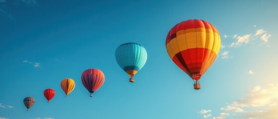 Colorful Hot Air Balloons Ascending in a Blue Sky