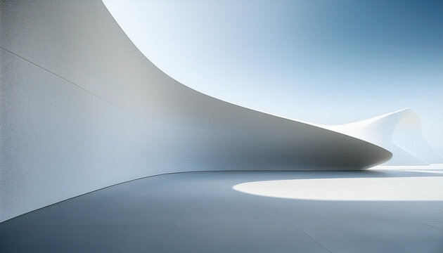 panorama 3D render of abstract futuristic architecture with empty concrete floor, product and car presentation background, copy space, Geometric structure design	
