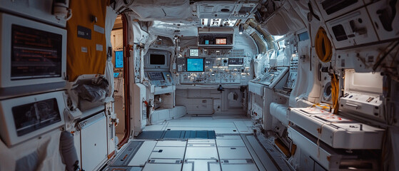 Inside of the International Space Station, research and exploration concept