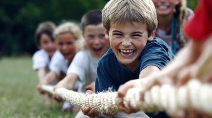 Children Enjoying a Tug of War Game