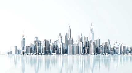A realistic 3D render of a futuristic cityscape with towering skyscrapers on a solid white background. 32k, full ultra hd, high resolution