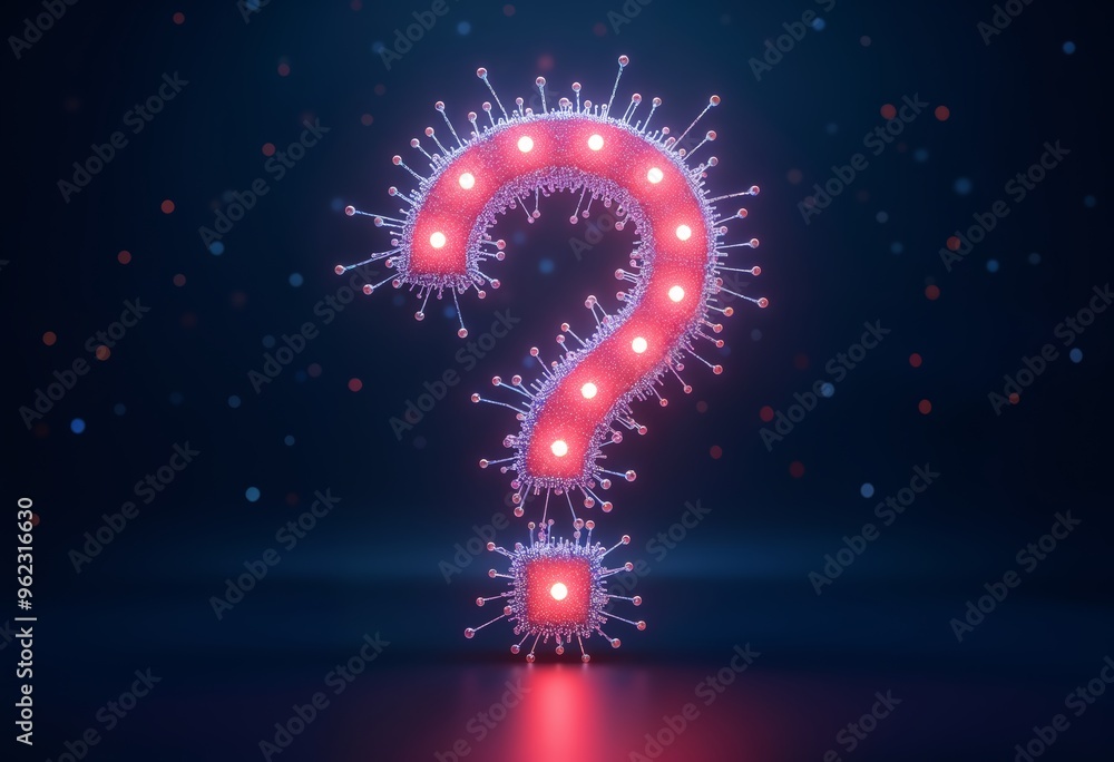 Poster creative 3d representation of a question mark embellished with microbial elements for thought-provok