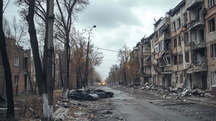 Abandoned Urban Street in War-torn Area