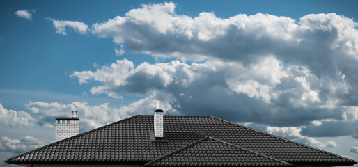 New roof of a private house on a sunny day