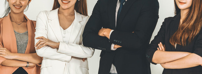 Businesswomen and businessman standing in row in office. Corporate business and teamwork concept. uds