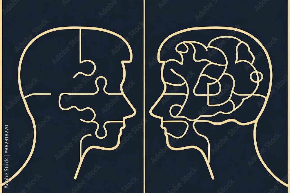 Poster emotional brain circuit cognitive reserve golden wireframe profiles connected by glowing neural patt