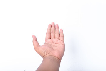 Male asian hand gestures isolated over the white background.