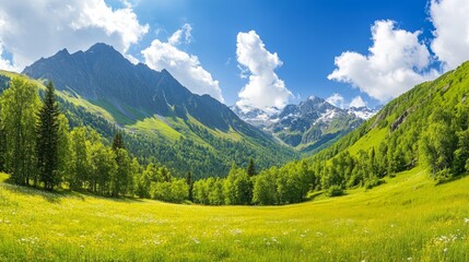 Obraz premium Scenic Mountain Landscape with Lush Green Valley