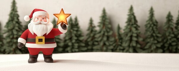 Santa guiding lost travelers with a glowing star, snowy wilderness, Christmas miracle