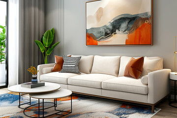 Minimalist interior design of modern living room.