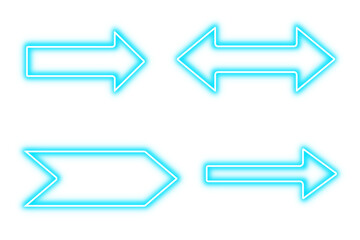 set, collection of Neon blue arrows sign isolated on transparent background. Different glowing arrows direction. Blue arrow neon. Futuristic design elements for web site design, logo, app.