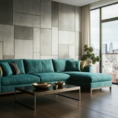 Living room interior in loft, industrial style, 3d render