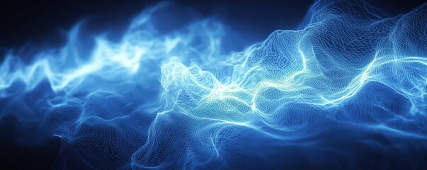 Dynamic pattern of moving lights, waves of color shifting across the stage, electric blue and white, kinetic energy