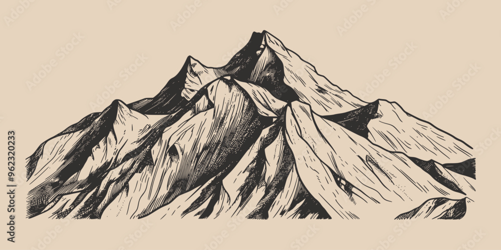 Wall mural vintage retro engraving woodcut style sketch draw paint of mountain rock hill peak