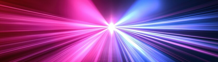 Circular light beams converging on a central point, neon colors, energetic and modern concert setting