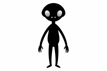  Cute alien full body two legs on white background silhouette black vector art illustration