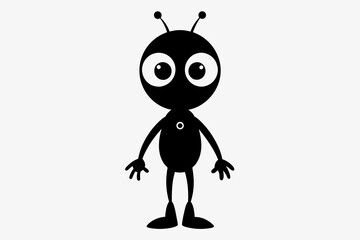  Cute alien full body two legs on white background silhouette black vector art illustration