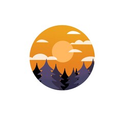 rounded icon with night landscape nature