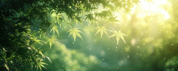 Gentle breeze rustling the leaves of a forest, mild weather, peaceful nature scene