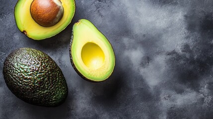 Fresh Avocados on Marble Background