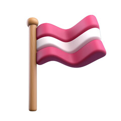 Stylized flag with pink waves and white stripes, symbolizing unity and diversity, perfect for celebrations and events. 3D render