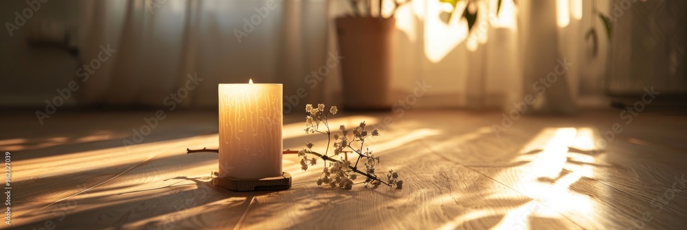 Poster gently illuminated space featuring graceful candles creating flickering shadows