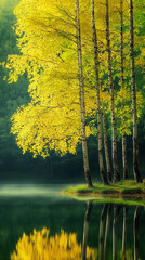 Obraz premium autumn forest in the morning