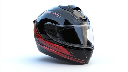 Fototapeta premium This isolated image on a white background depicts a new, contemporary motorcycle helmet. 