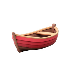 Obraz premium A vibrant red wooden boat with a simple design, perfect for adventures on calm waters or as a decorative piece. 3D render