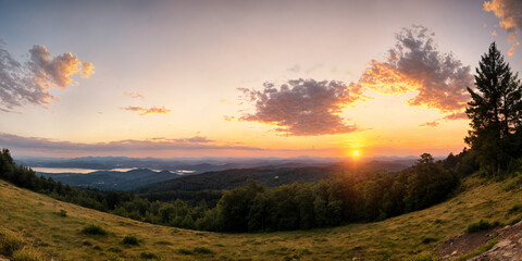 Obraz premium Golden Hour Over Majestic Mountain Peaks