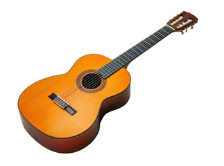 A beautifully crafted classical guitar resting gracefully on a white surface