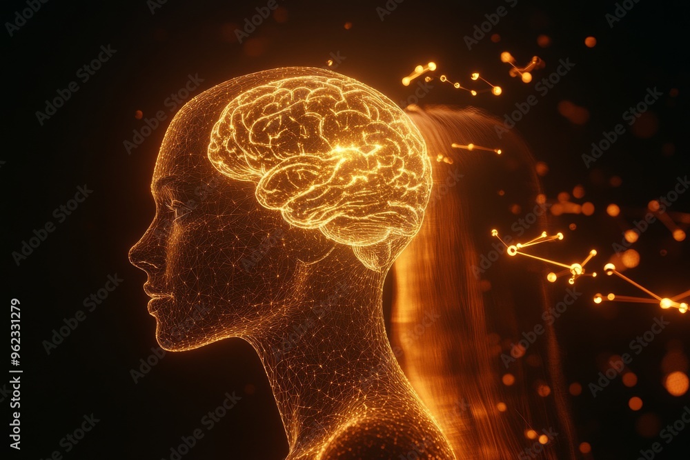 Poster group mind skull silhouette of a head with glowing neural connections symbolizing the complexity of 